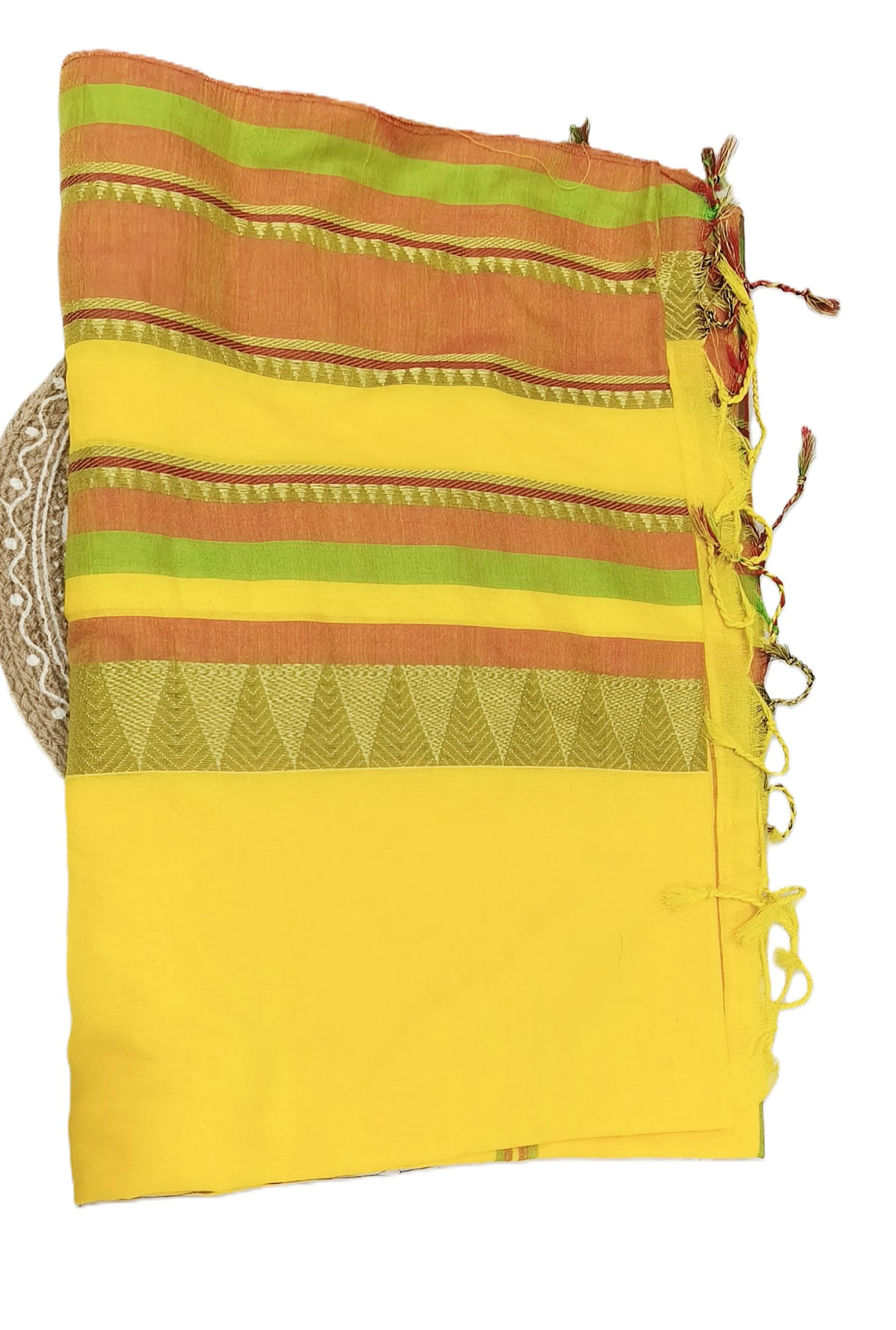 Yellow Elegant Cotton Handloom Saree with Kanchi-Style Temple Border