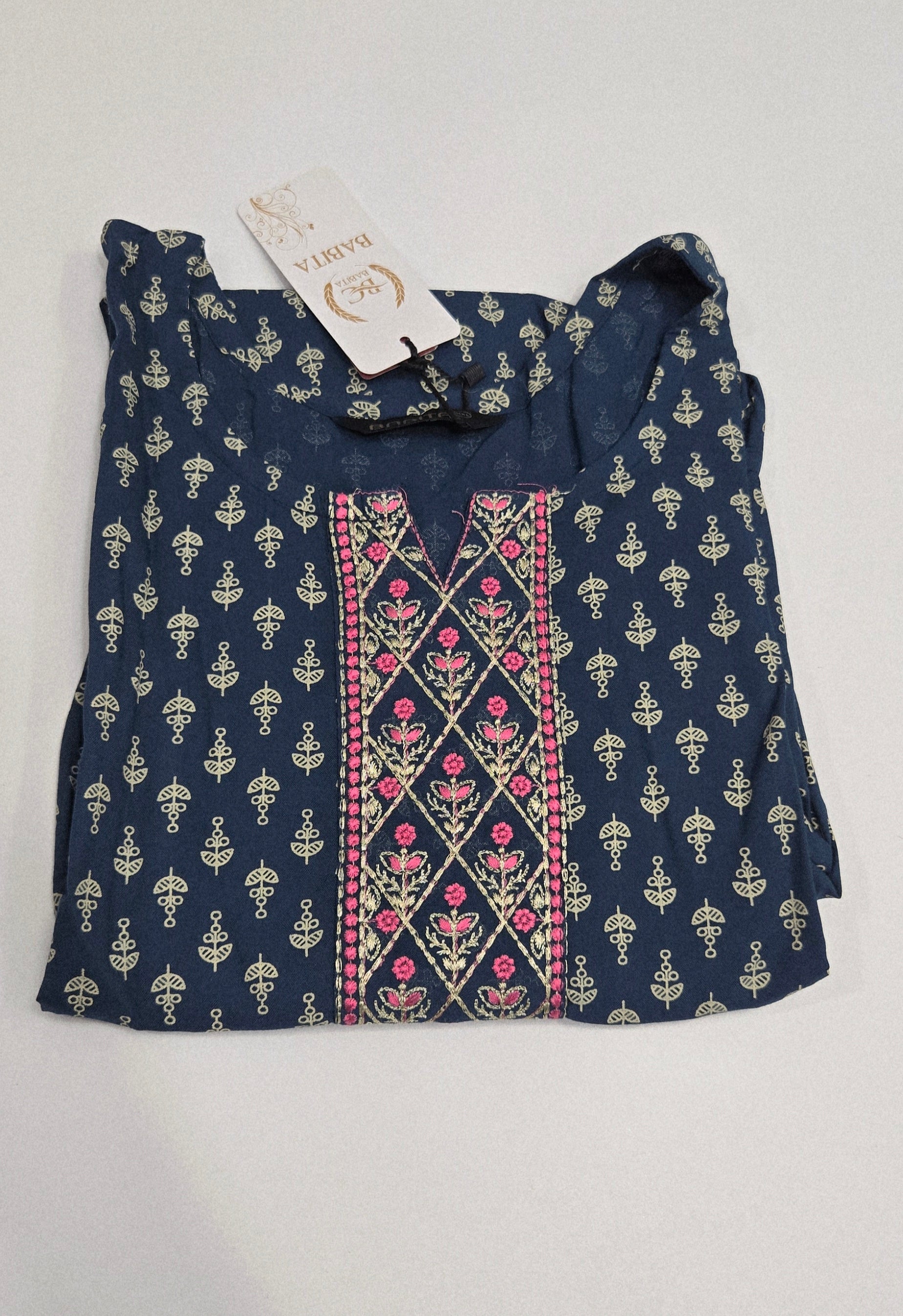 Peacock Blue Rayon Office Wear Kurti with Embroidered Front Panel