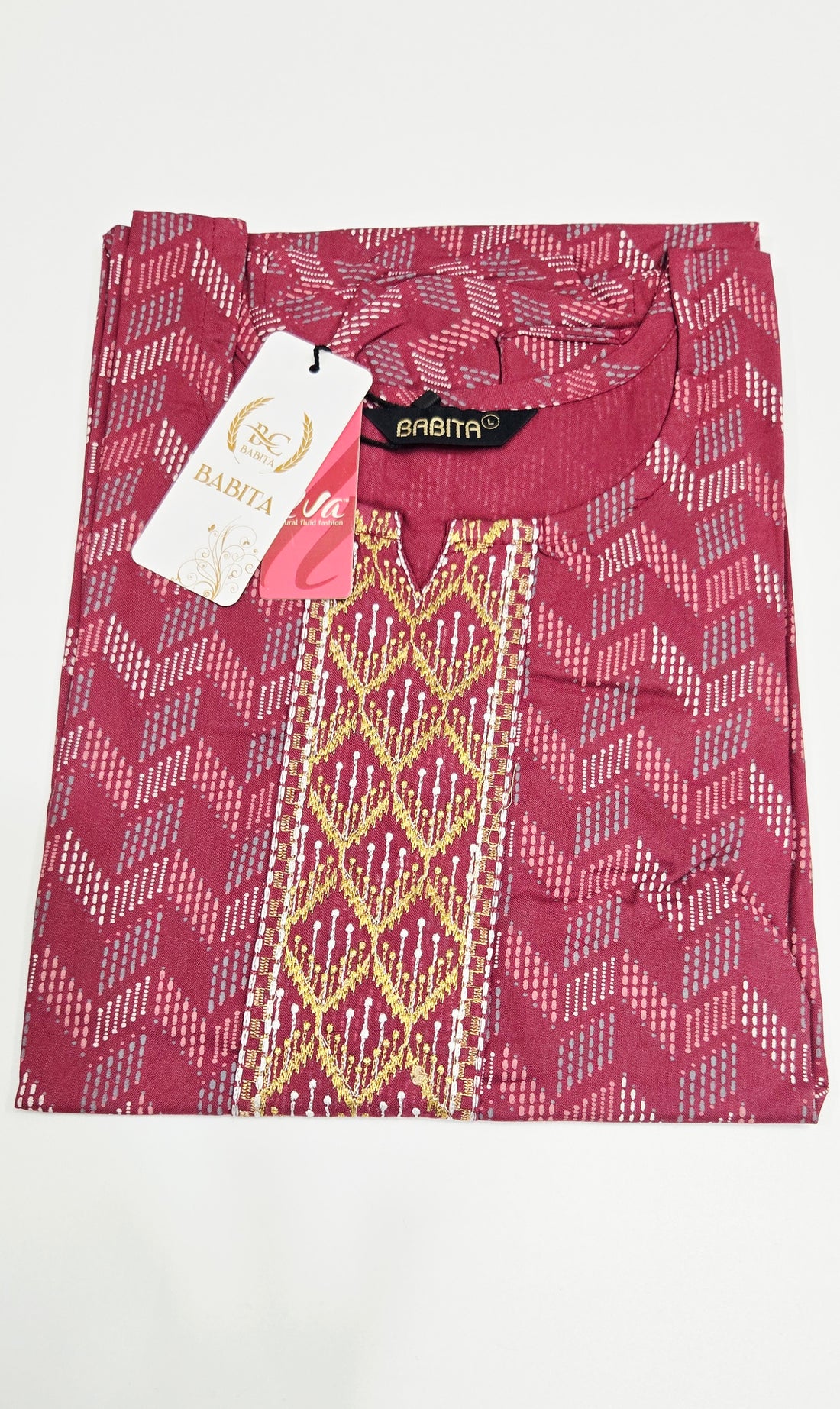 Pink Rayon Office Wear Kurti with Embroidered Front Panel