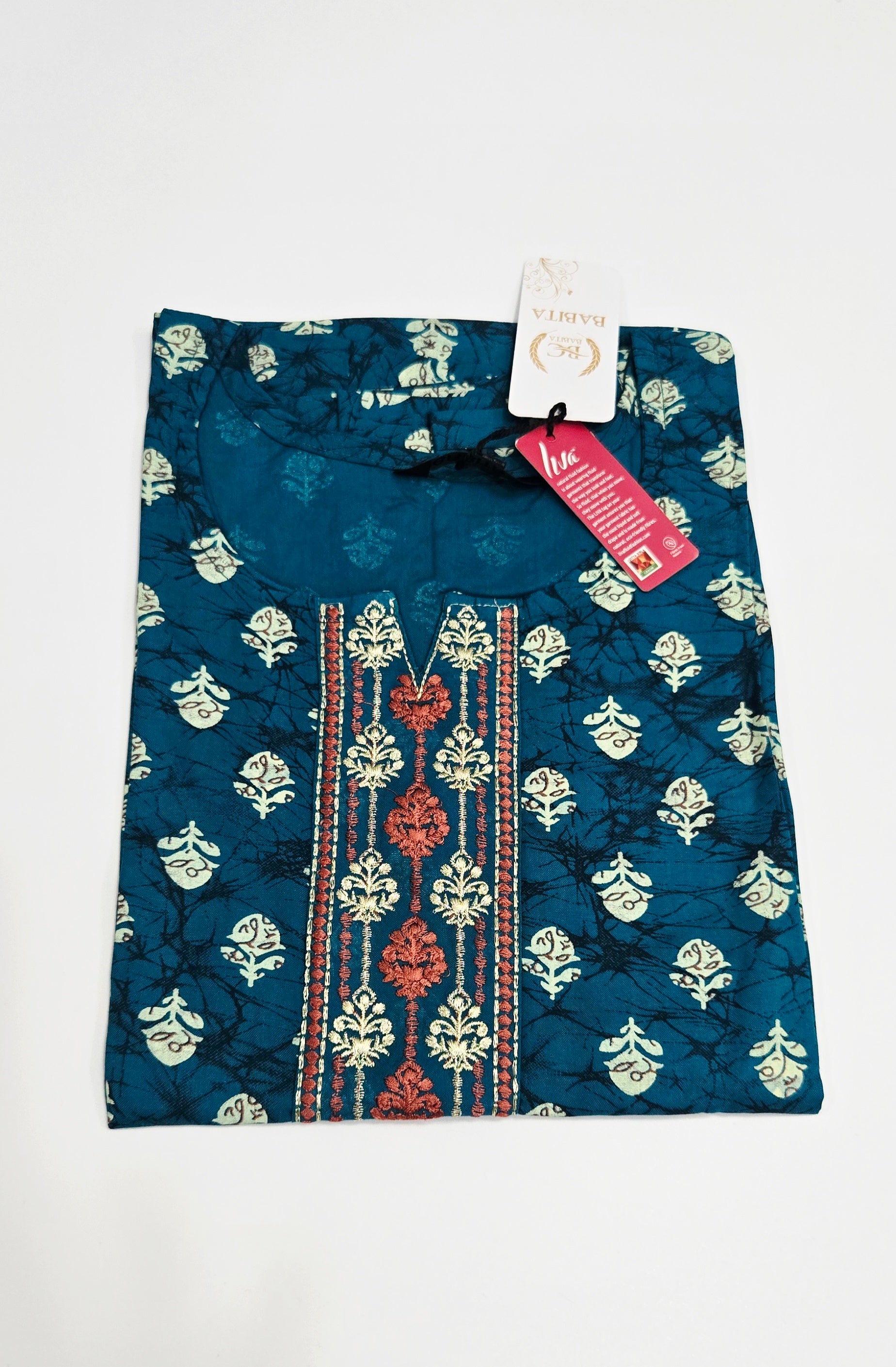 Blue shade Rayon Office Wear Kurti with Embroidered Front Panel