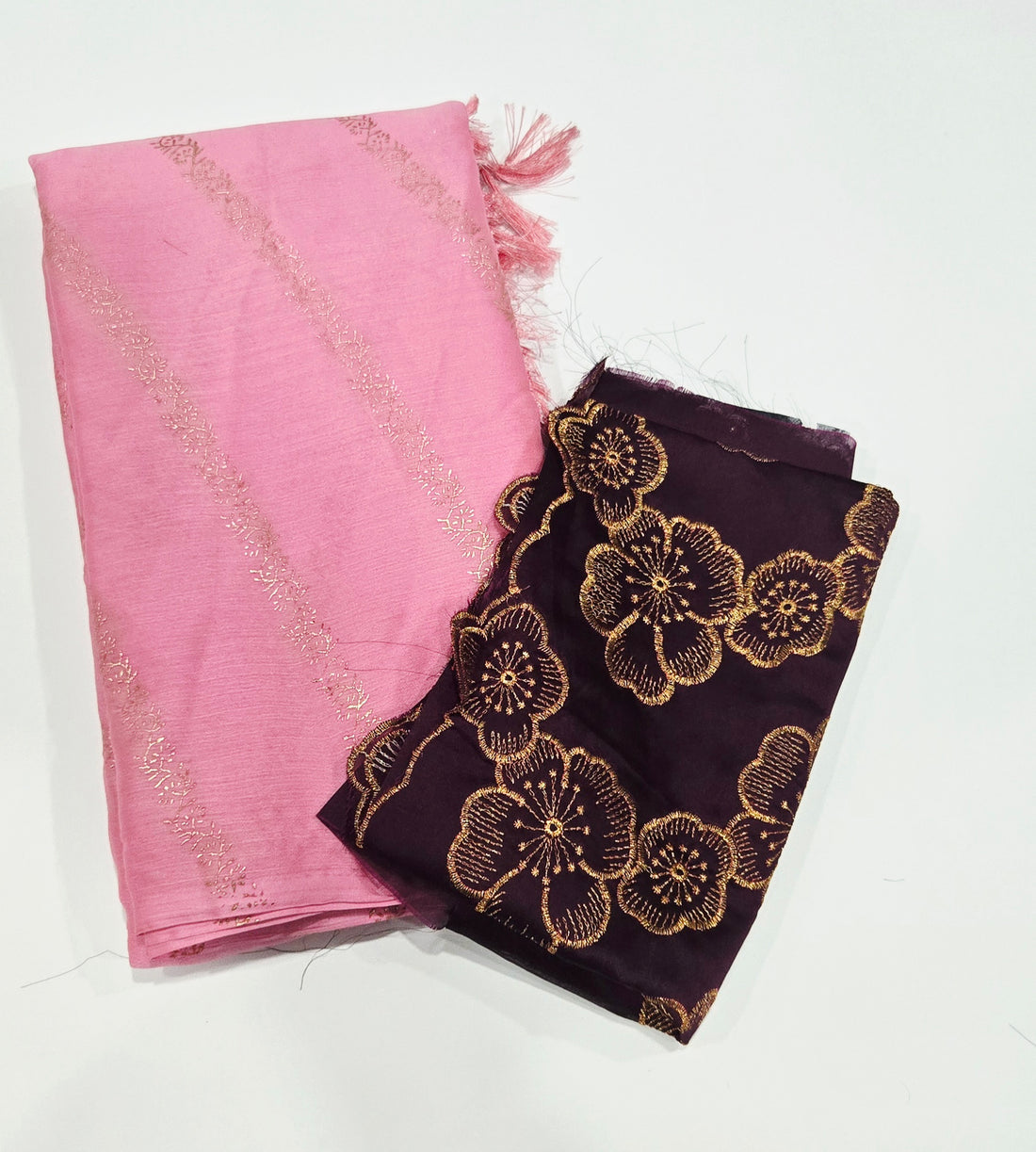 Pink Chiffon Saree with Embroidered Blouse –  Lightweight Party Wear