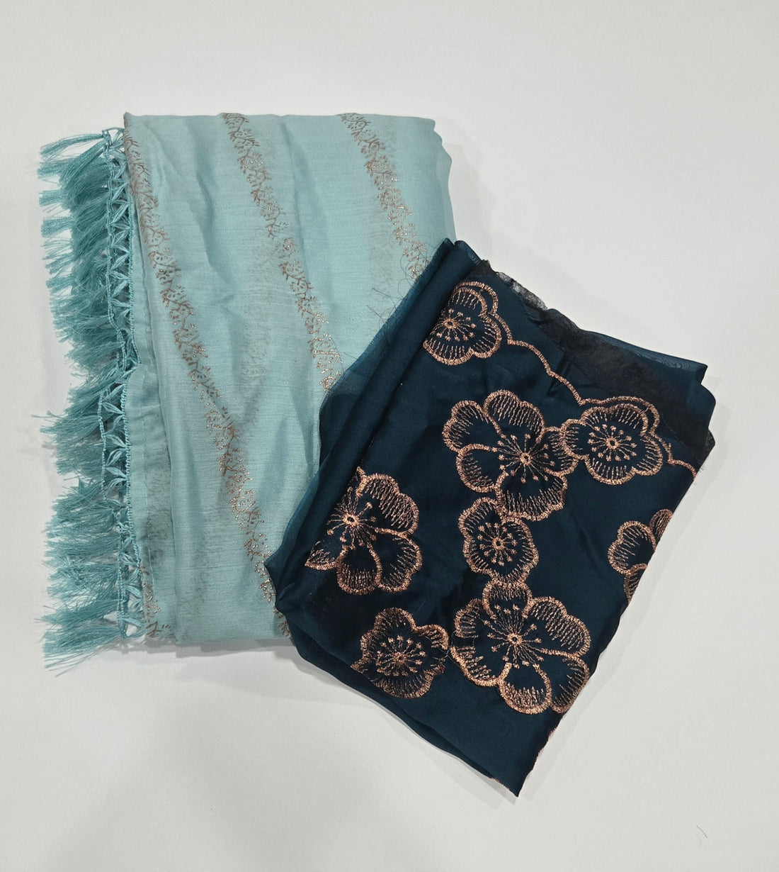 Sea Blue Chiffon Saree with Embroidered Blouse