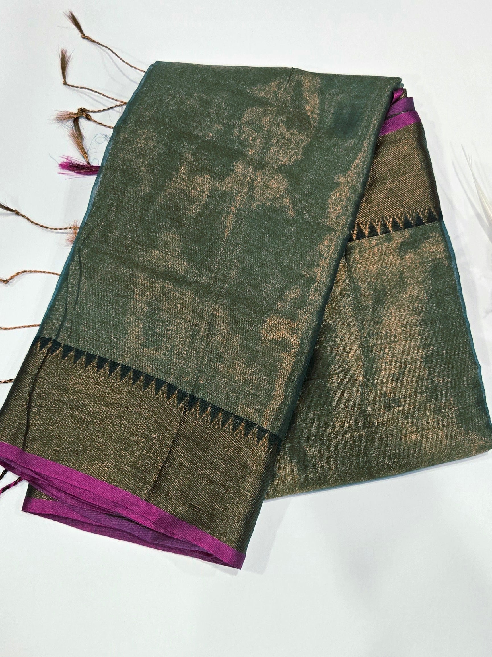 Golden Mint Green Raga Tissue Silk Saree with Running Blouse