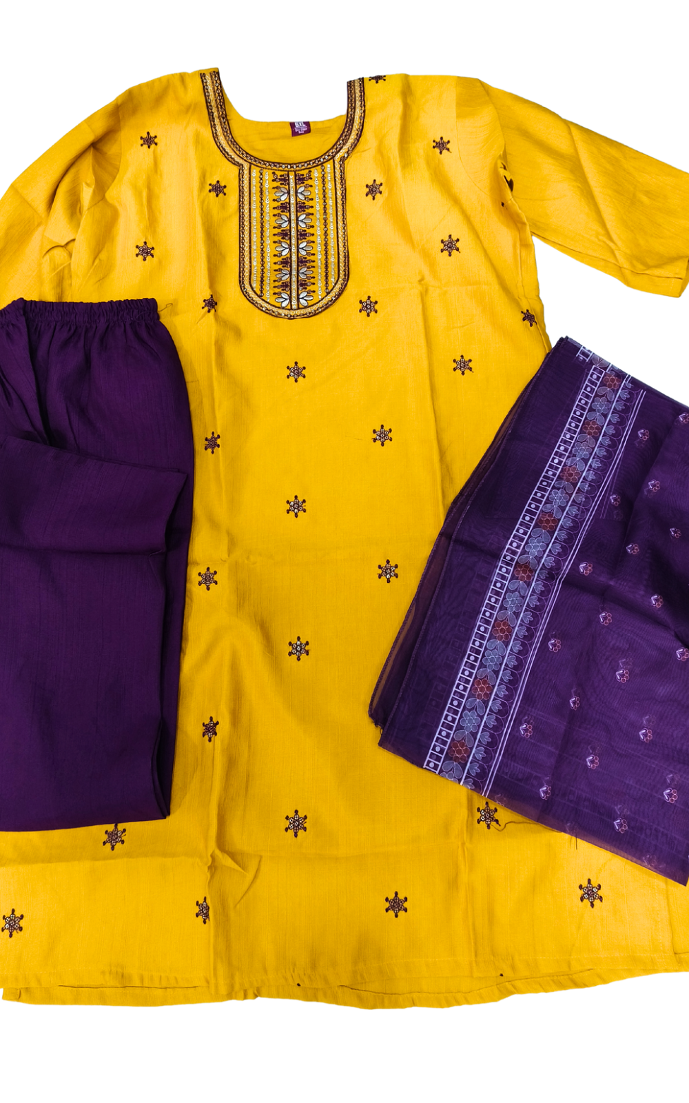 Mustard yellow Vatican Silk Plus Size Kurti Set with Pant & Organza Dupatta | 3 Piece Ethnic Wear