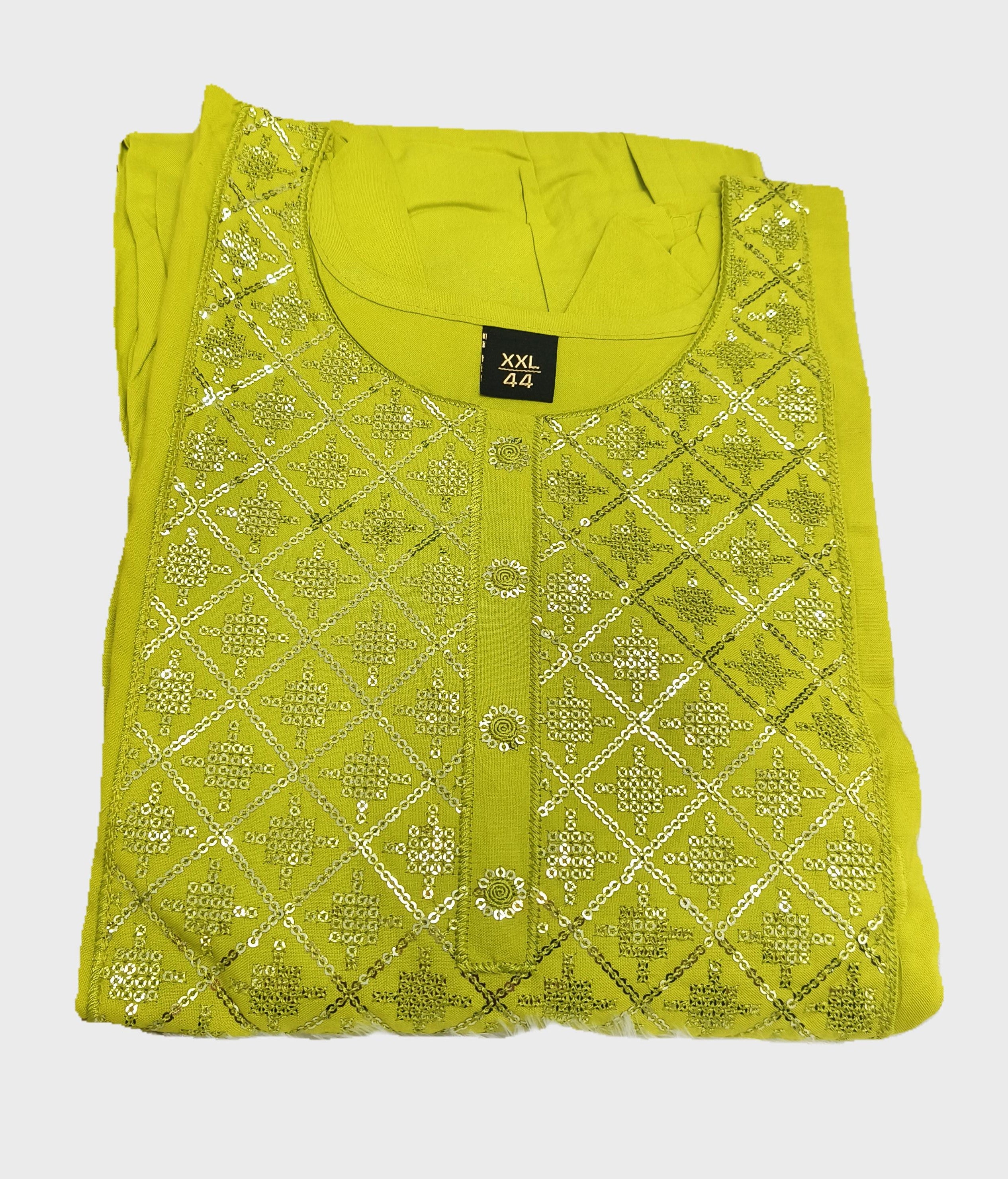 Parrot Green Rayon Umbrella Kurti with Sequence work Yoke