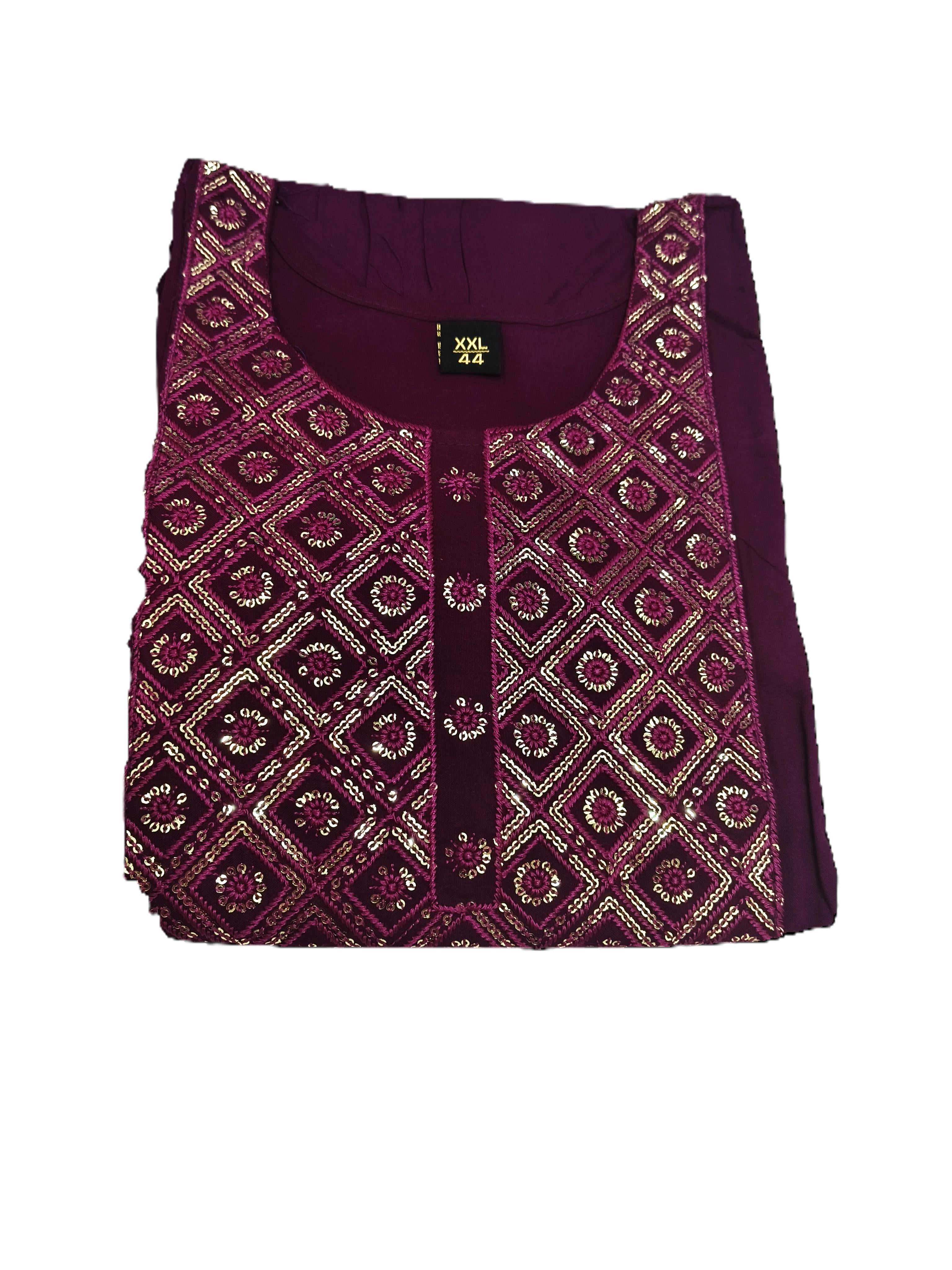 Purple Rayon Umbrella Kurti with Sequence work Yoke