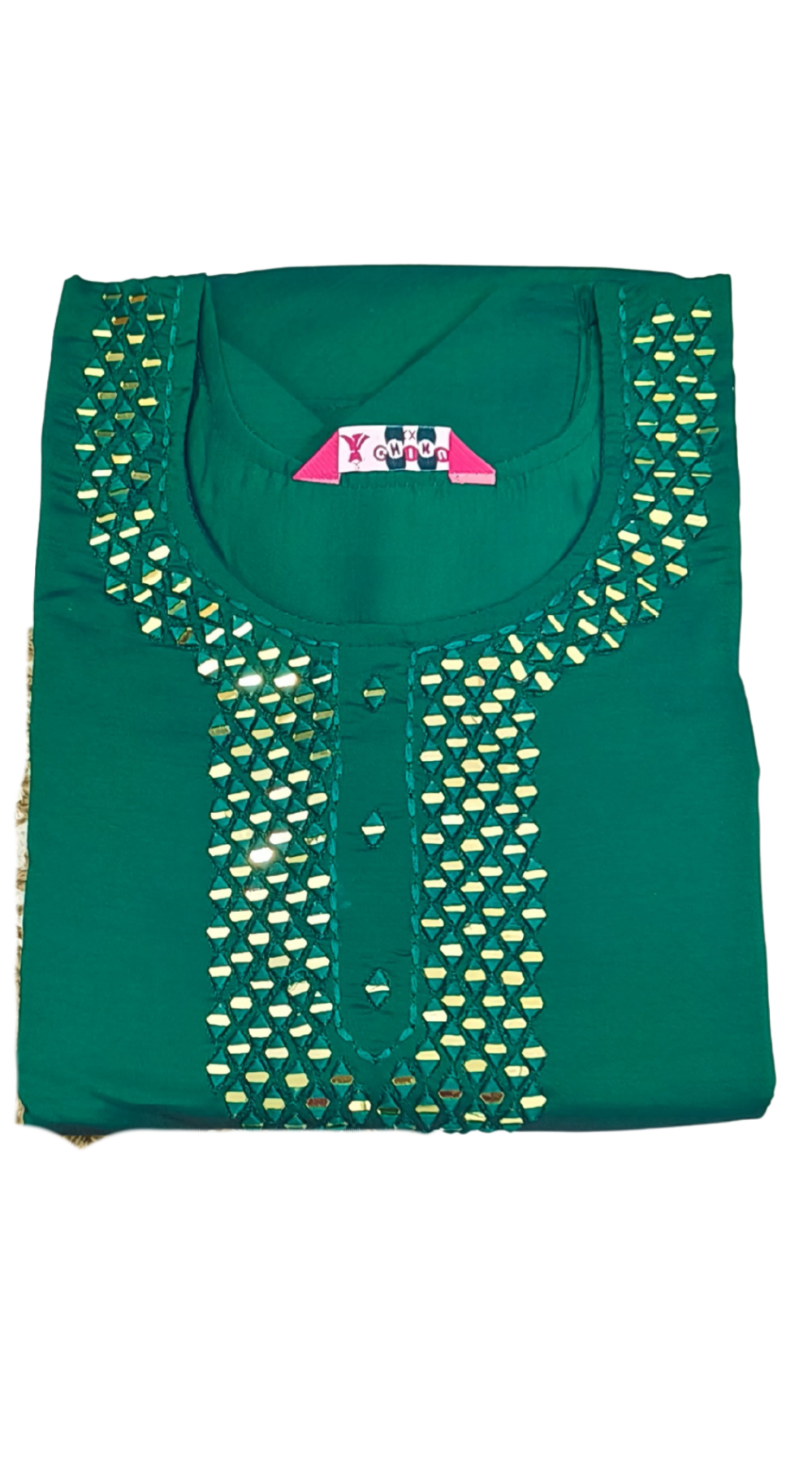 Green Silk Mirror Work Umbrella Lining Kurti
