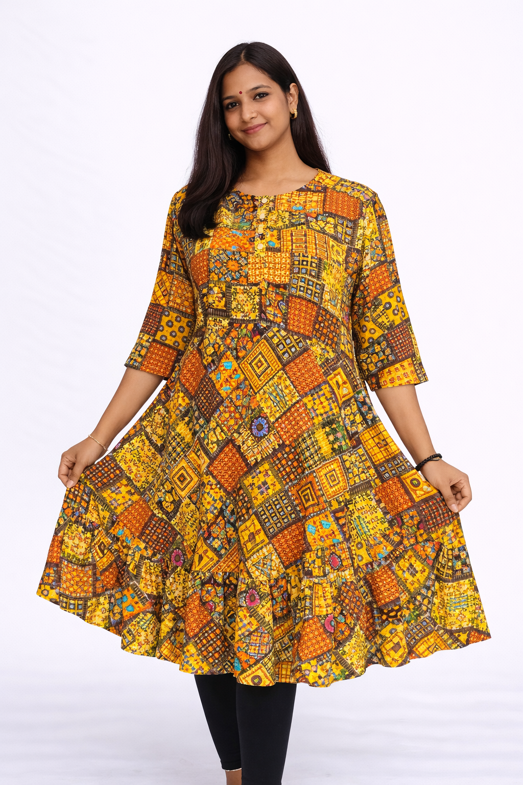 Rajastani Multicolour Popcorn Lightweight Umbrella Kurti