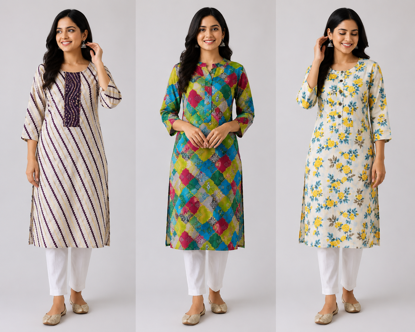 Combo 2 – Bright daily wear | Buy 3 Kurtis for ₹500 Combo (L size)