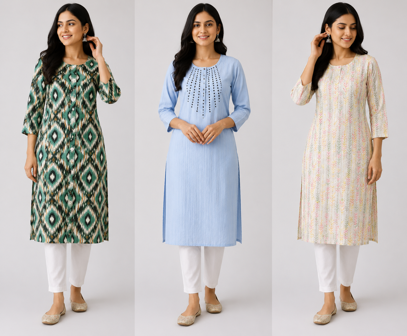 Combo 1 – Pastel Mix | Buy 3 Kurtis for ₹500 Combo (L size)