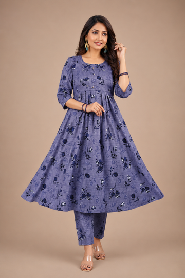 Women's Rayon Ghera Umbrella Kurti | Floral Printed Flared Daily Wear Kurti