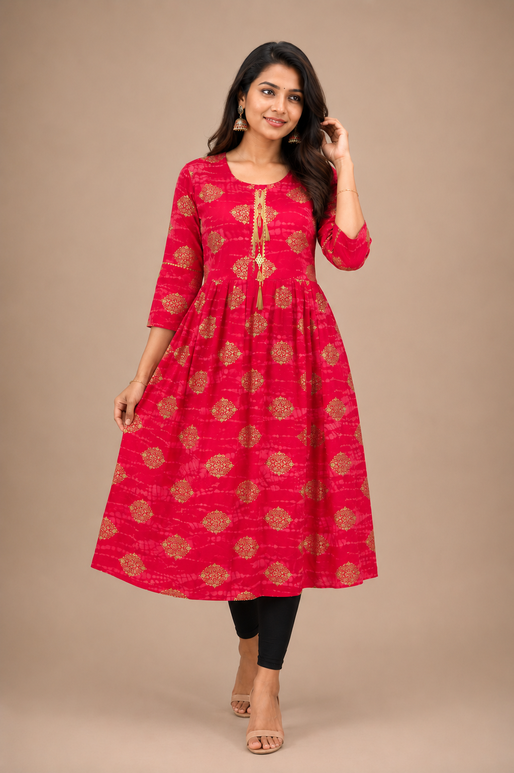 Womens 250rs Floral Printed Flared Nyracut Daily Wear Kurti {L Size}