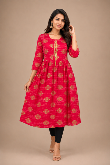 Womens 250rs Floral Printed Flared Nyracut Daily Wear Kurti {L Size}
