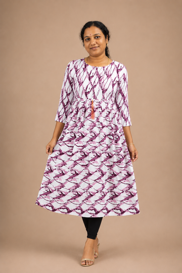 Women's Popcorn Delta Umbrella Kurti | Floral Printed Flared Daily Wear Kurti