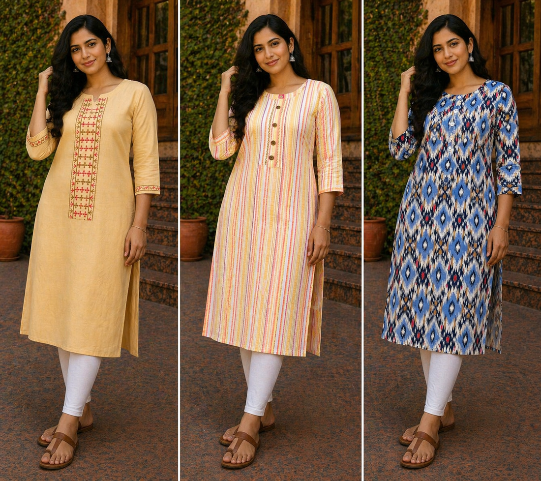Combo 1 – Pastel Mix | Buy 3 Kurtis for ₹500 Combo (L size)