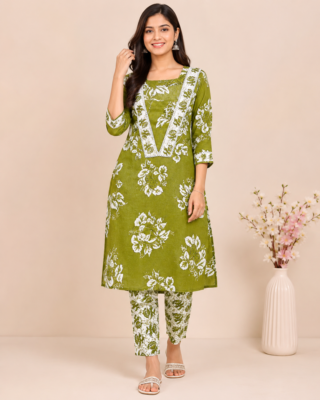 Women's Premium Cotton Printed Co-Ord Set | Stylish Top & Straight Pant Set