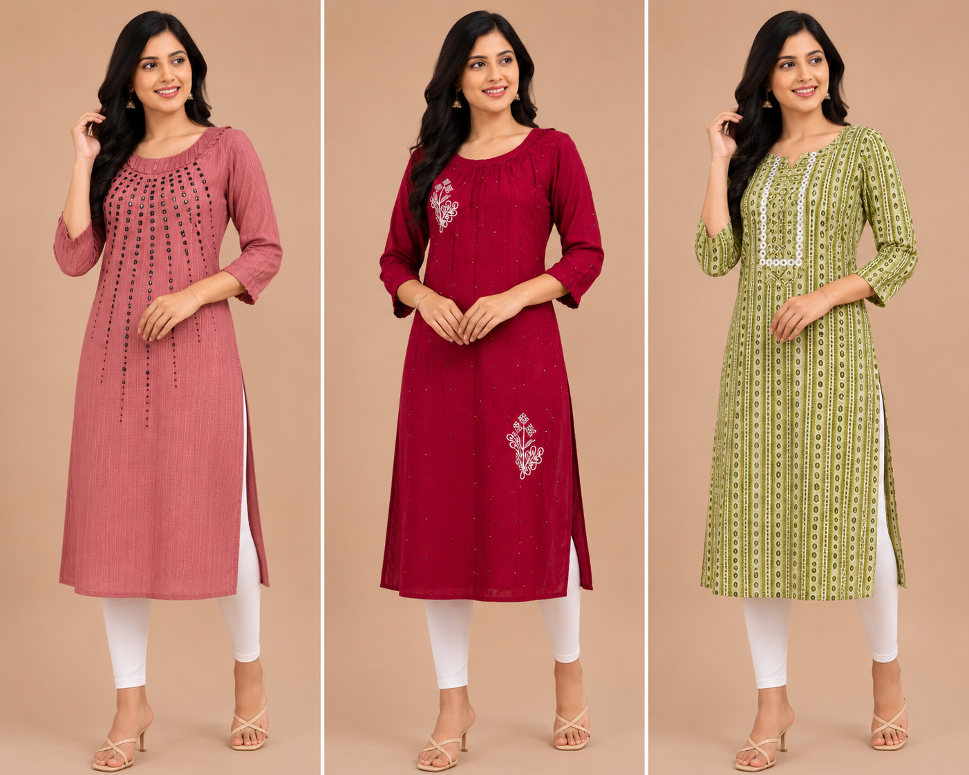 Combo 34- Mini trends | Buy 3 Kurtis for ₹500 Combo (M size)