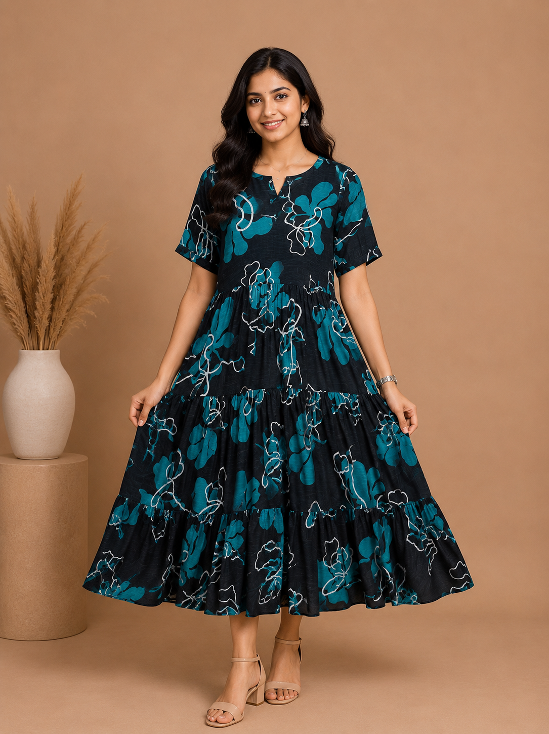 Premium Rayon Long Maxi Gown Any 3 Random colours rs. 1299 only | Puff Sleeve for Women