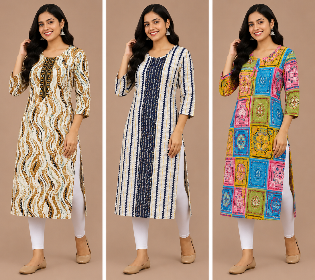 Combo 17- Daily trends | Buy 3 Kurtis for ₹500 Combo (XL size)