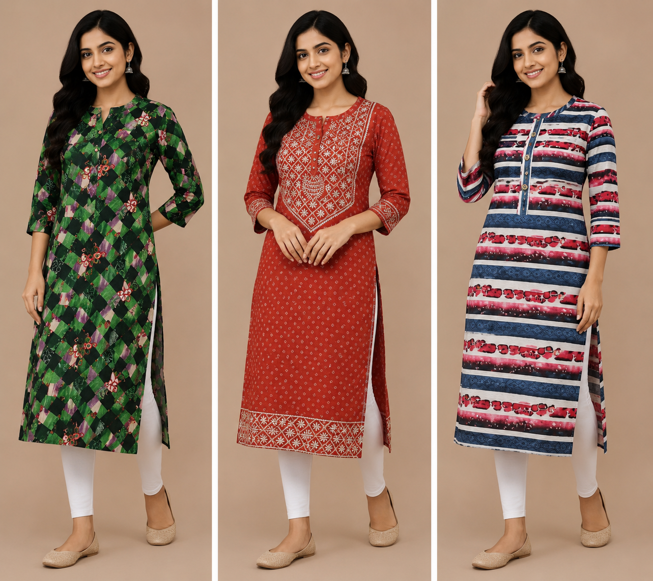 Combo 8- pattern trends | Buy 3 Kurtis for ₹500 Combo (XL size)