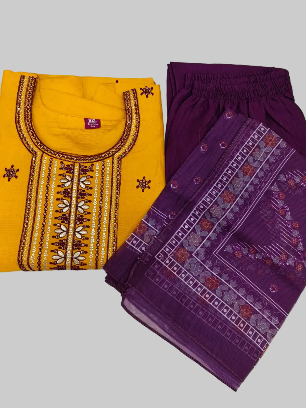 Mustard yellow Vatican Silk Plus Size Kurti Set with Pant & Organza Dupatta | 3 Piece Ethnic Wear