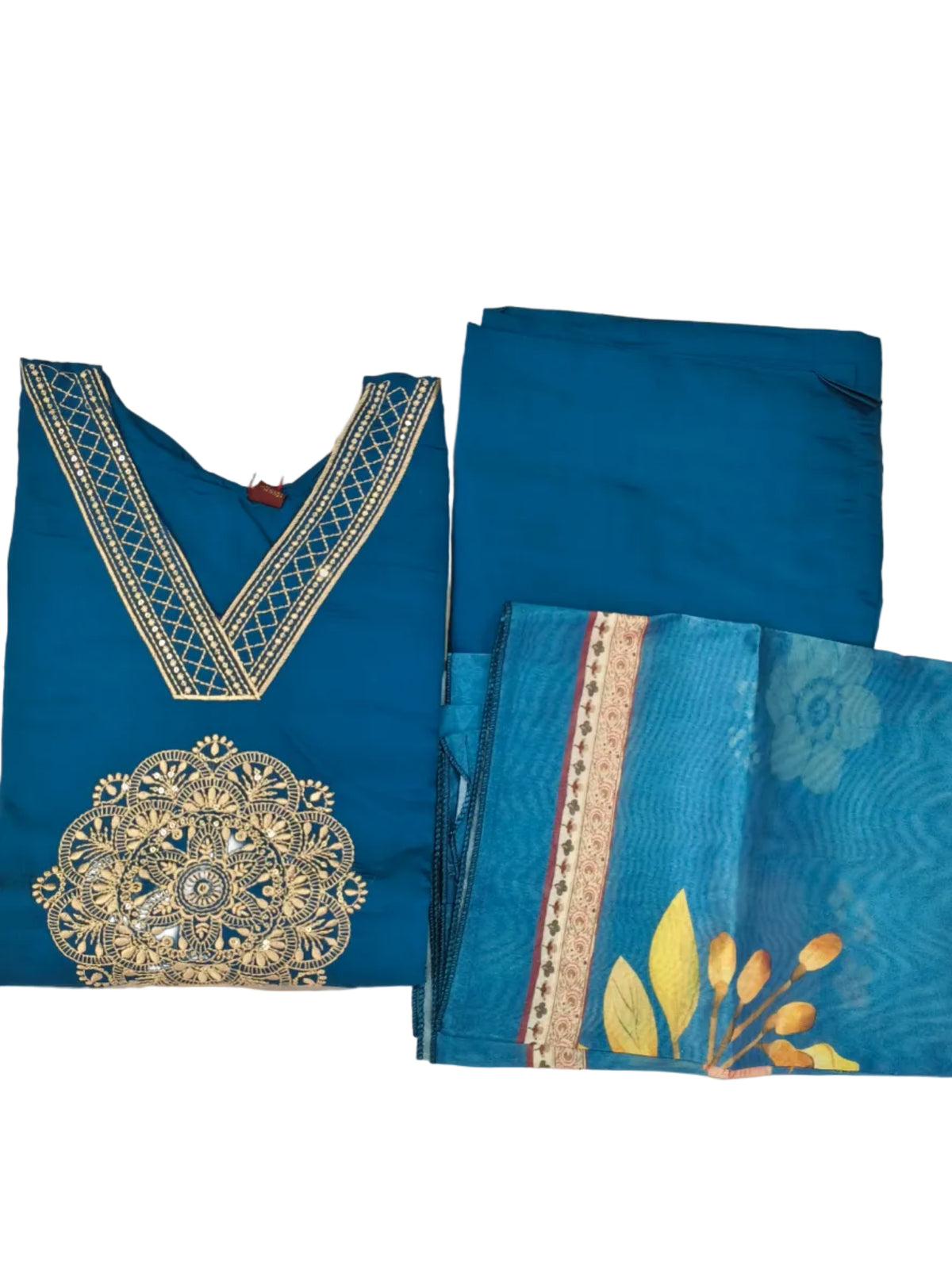 Roman Silk Kurti Pant Set with Complete Lining & Digital Print Organza Dupatta