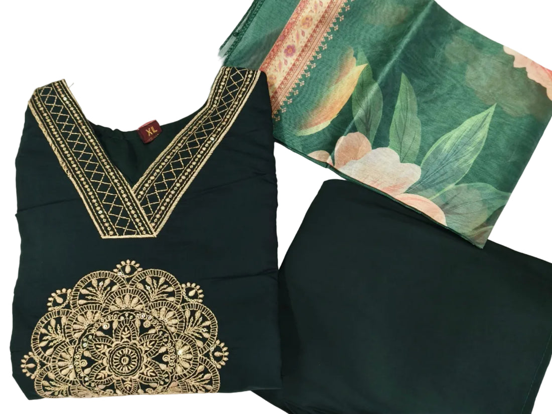 Roman Silk Kurti Pant Set with Complete Lining & Digital Print Organza Dupatta