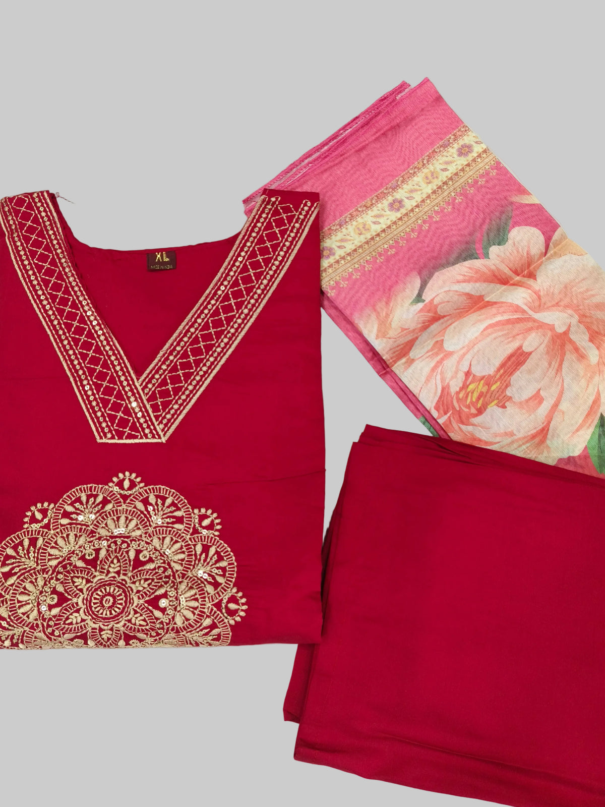 Roman Silk Kurti Pant Set with Complete Lining & Digital Print Organza Dupatta