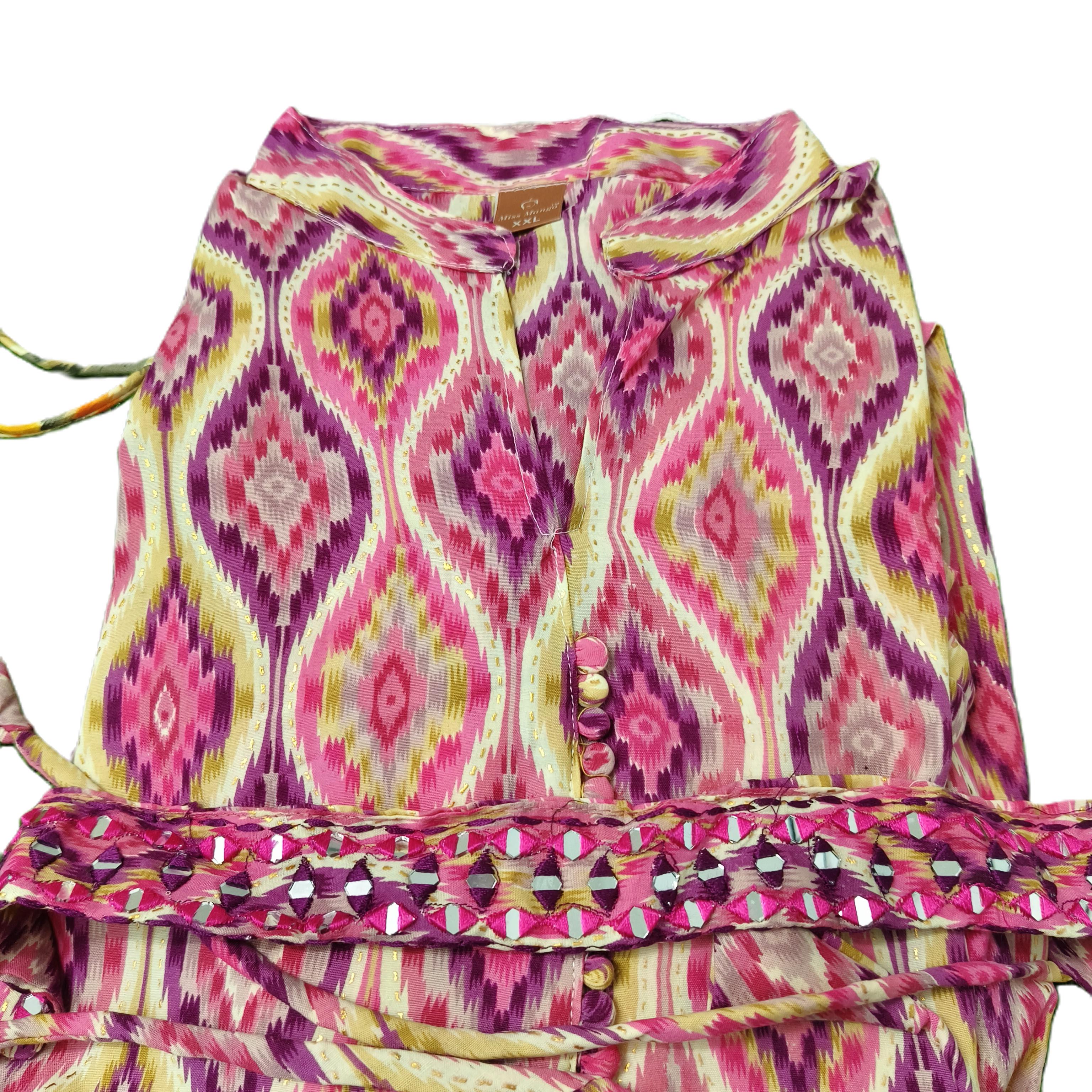 Ikat Print Umbrella Collar Neck Kurti with Mirrorwork Belt – Trendy Ethnic Wear for Women