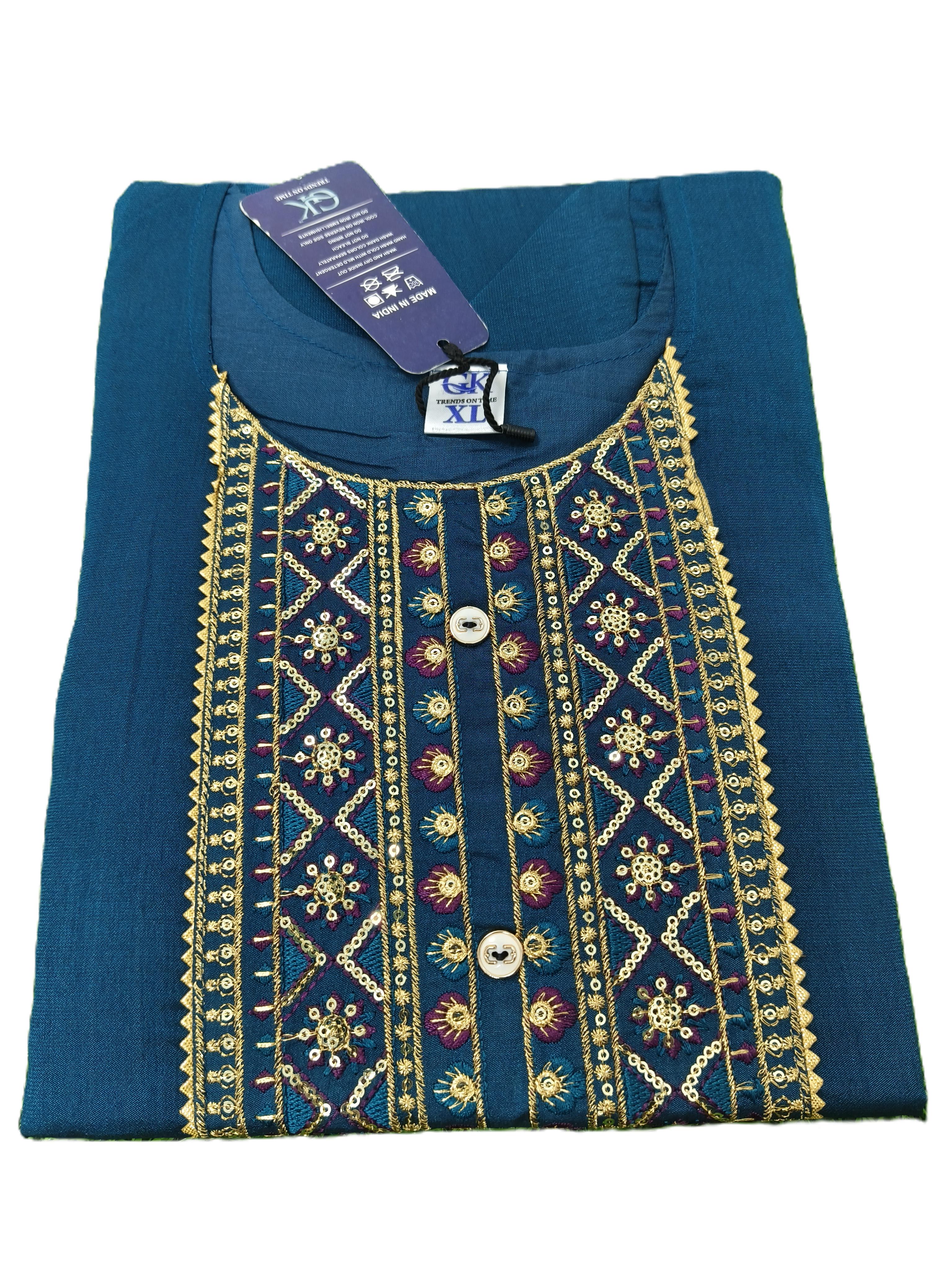 Premium Vichithra Silk Embroidered Side-Open Lining Kurti for Women