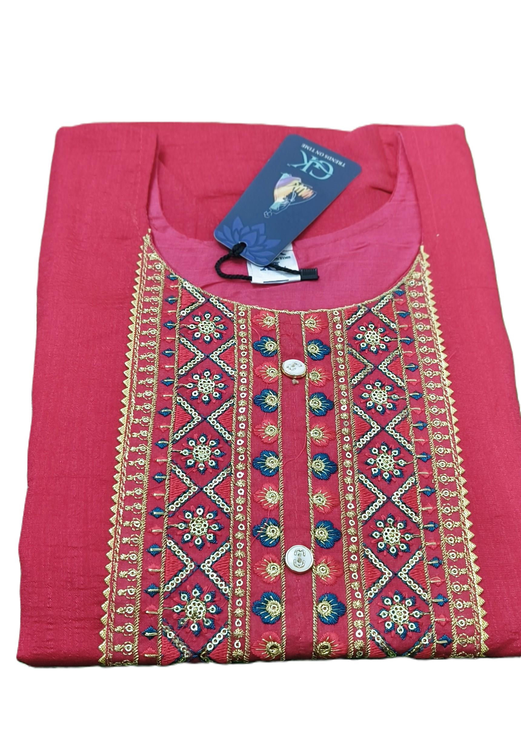 Premium Vichithra Silk Embroidered Side-Open Lining Kurti for Women