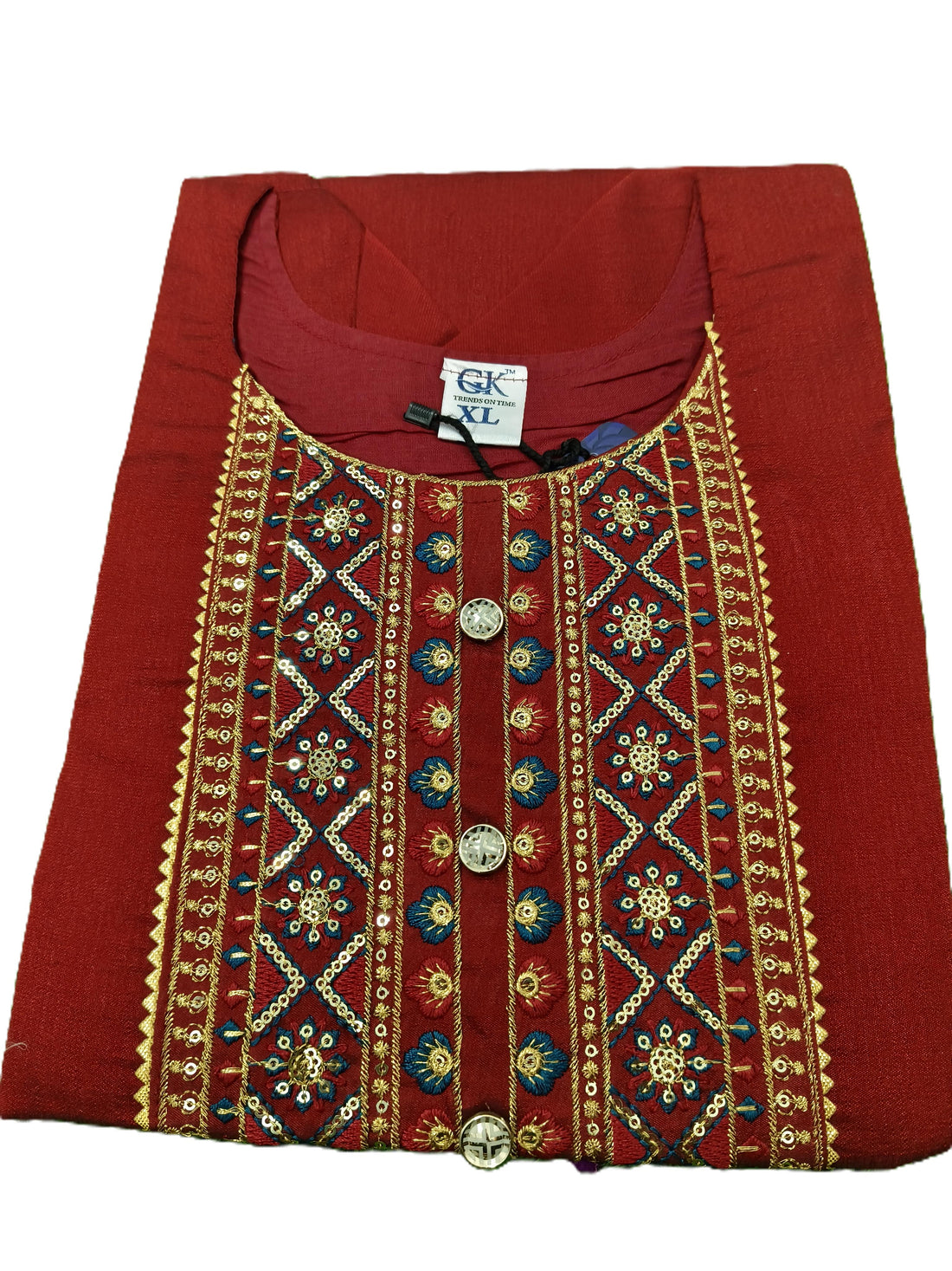 Premium Vichithra Silk Embroidered Side-Open Lining Kurti for Women