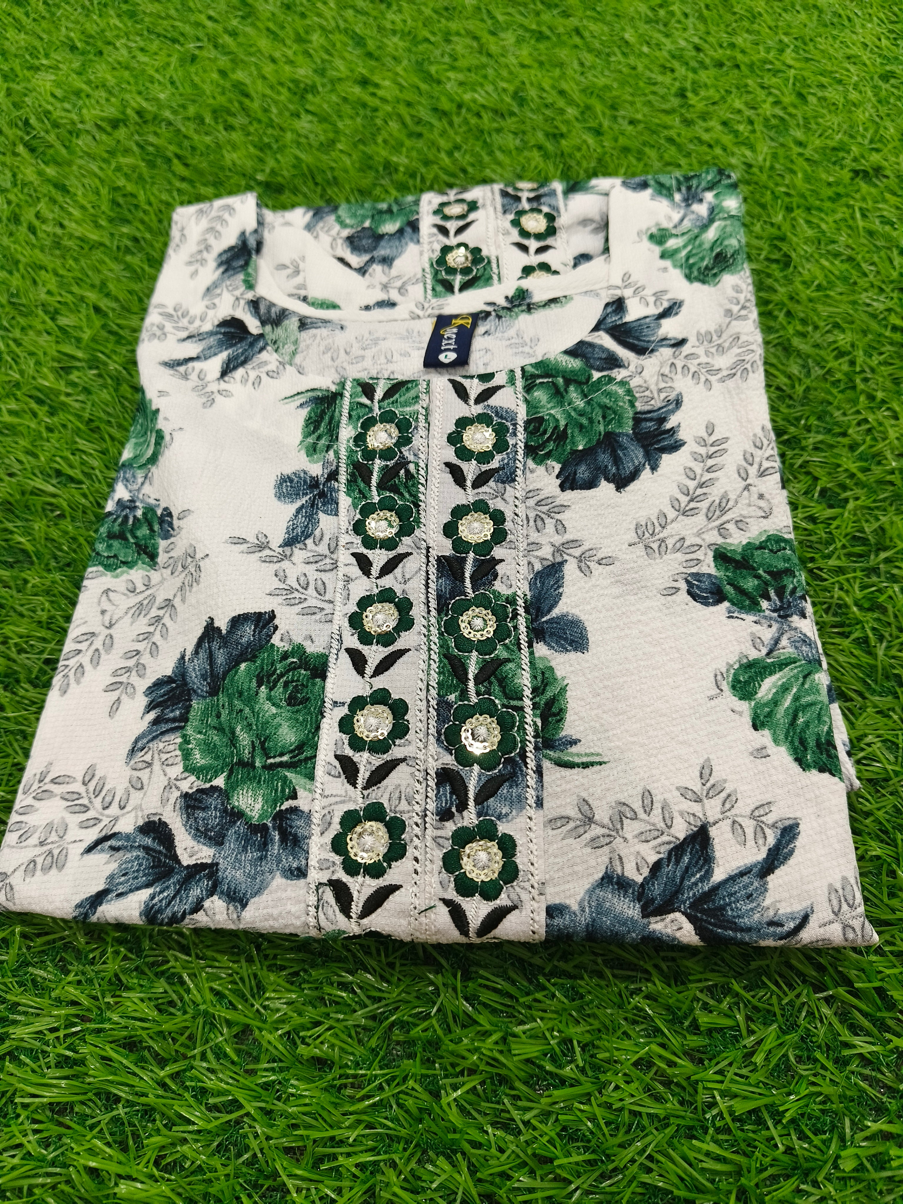 Premium Blue Floral Printed Umbrella Kurti for Women | Elegant A-Line Flared Ethnic Wear