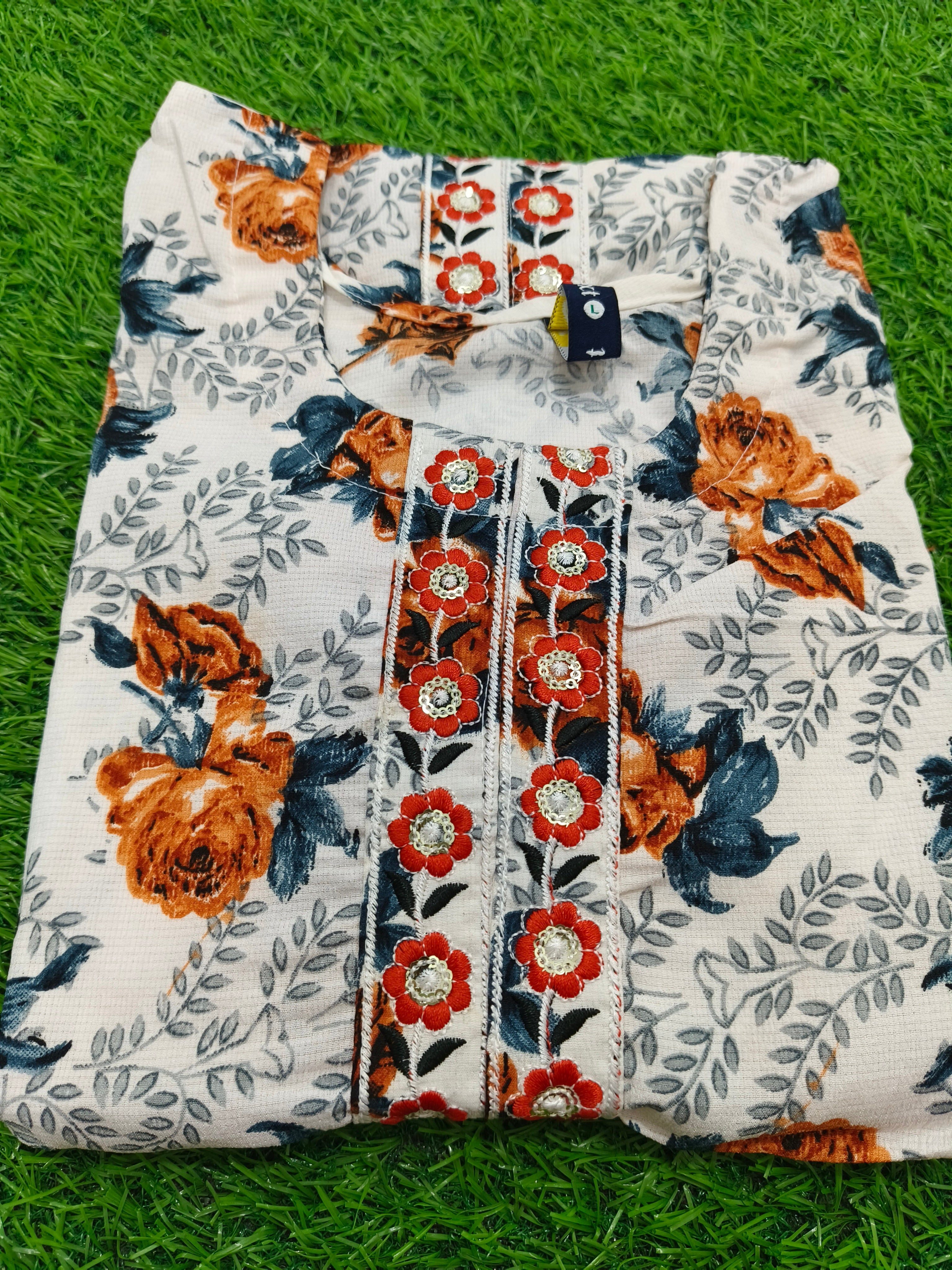 Premium Blue Floral Printed Umbrella Kurti for Women | Elegant A-Line Flared Ethnic Wear