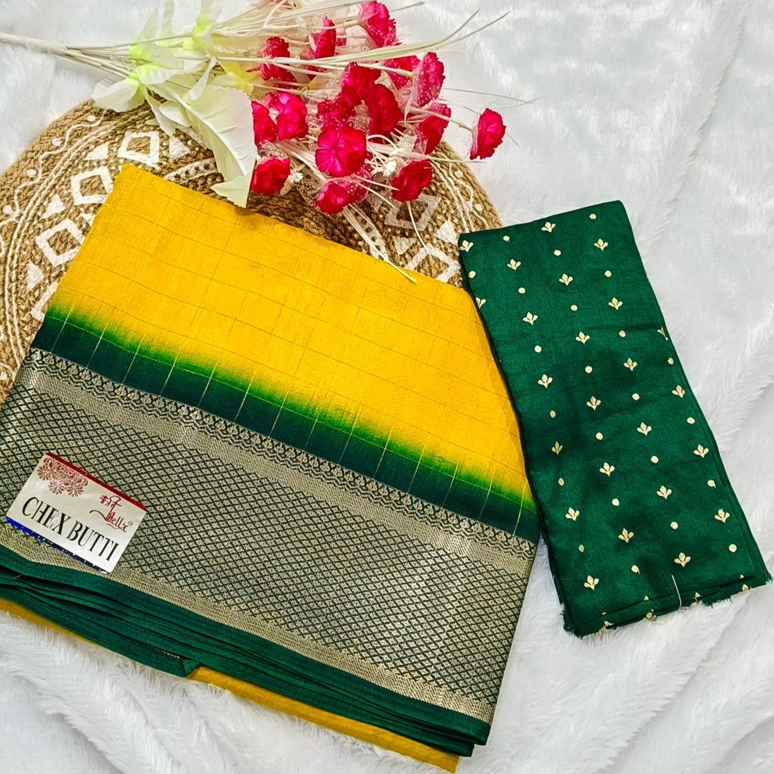 Premium Yellow Dola Silk Saree with Blouse Piece | Elegant Traditional Wear