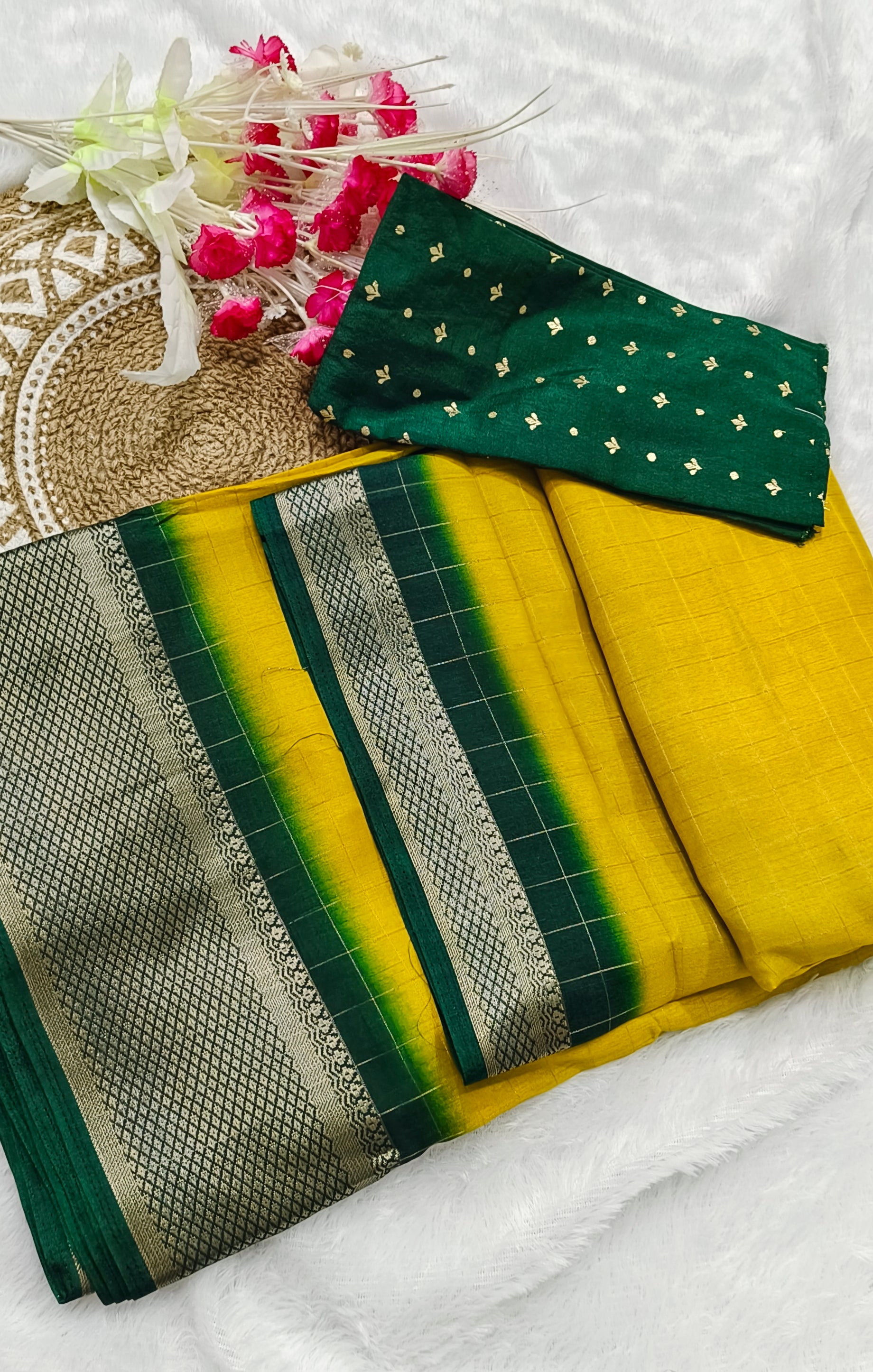 Premium Yellow Dola Silk Saree with Blouse Piece | Elegant Traditional Wear