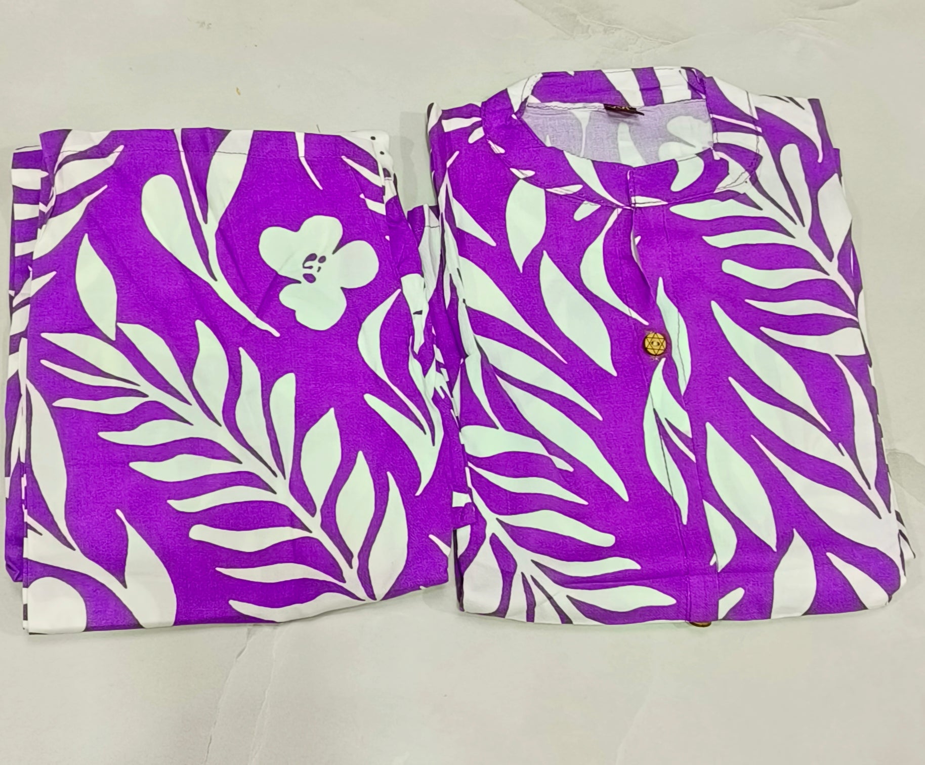 Lavender shade Premium Cotton Floral Printed Co-ord Set for Women (Top & Pant Set)