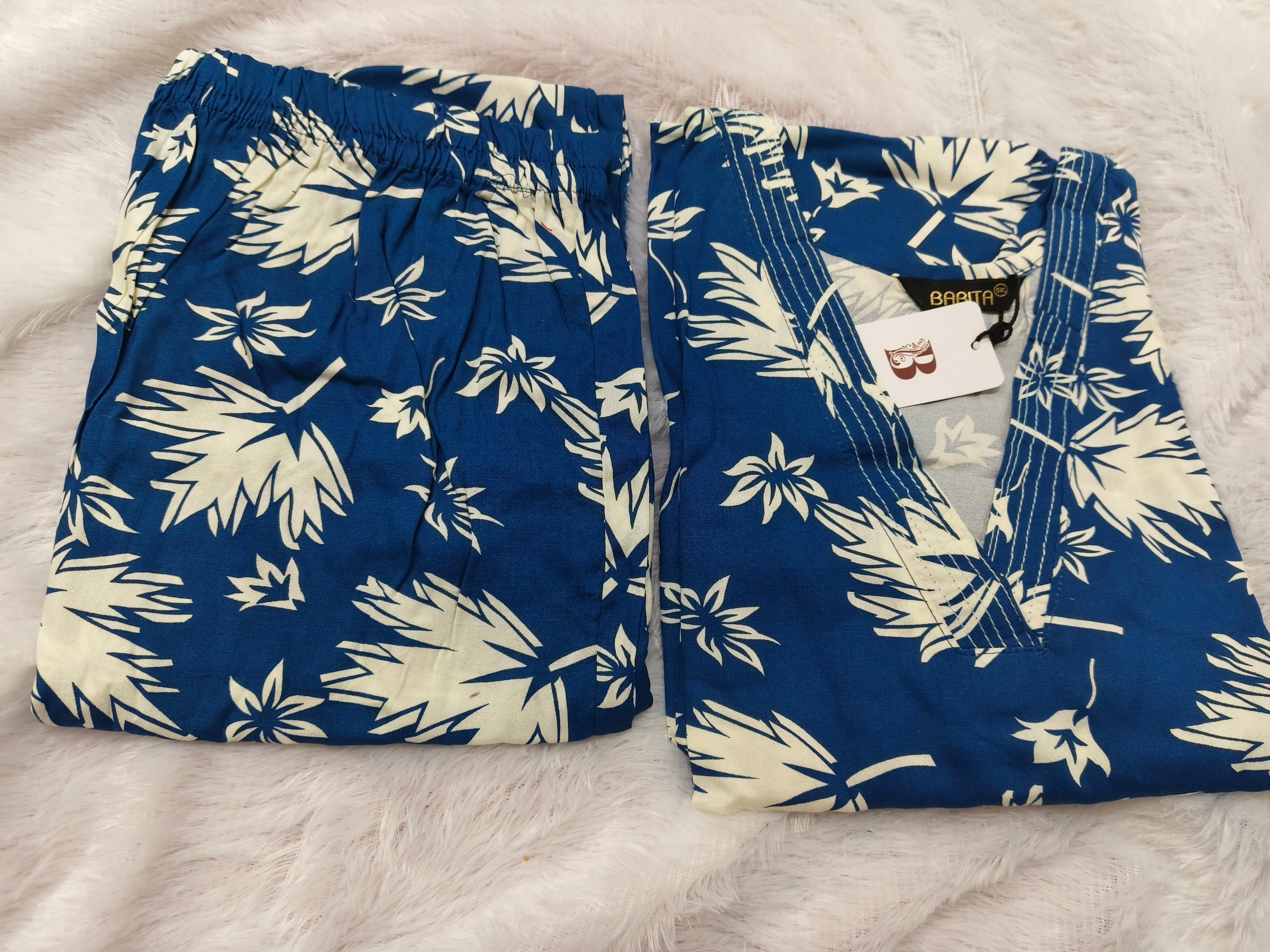 Blue Women's Premium Printed Co-Ord Set| Stylish Top & Straight Pant Set (plus size)