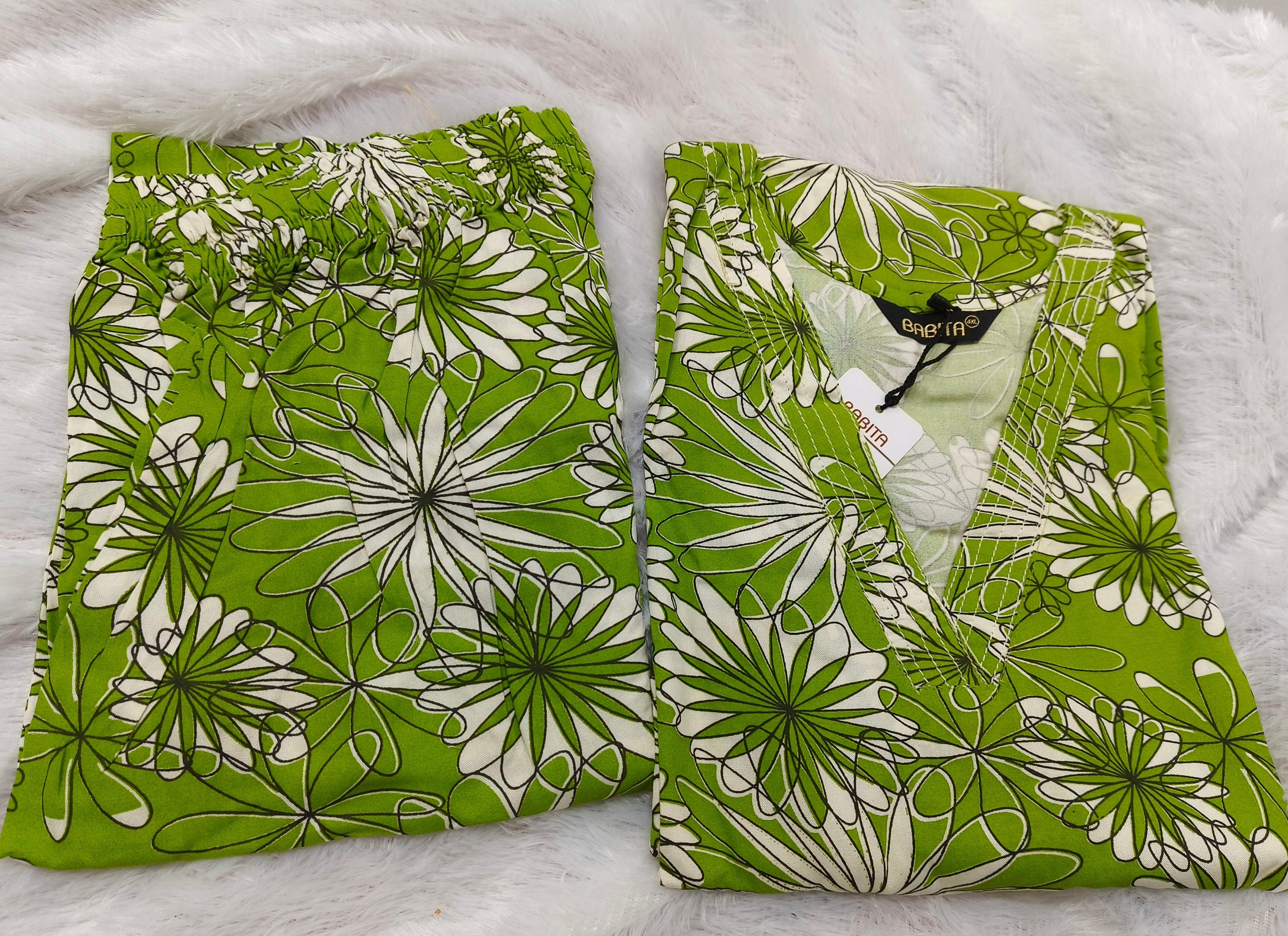 Parrot Green Women's Premium Printed Co-Ord Set | Stylish Top & Straight Pant Set (plus size)