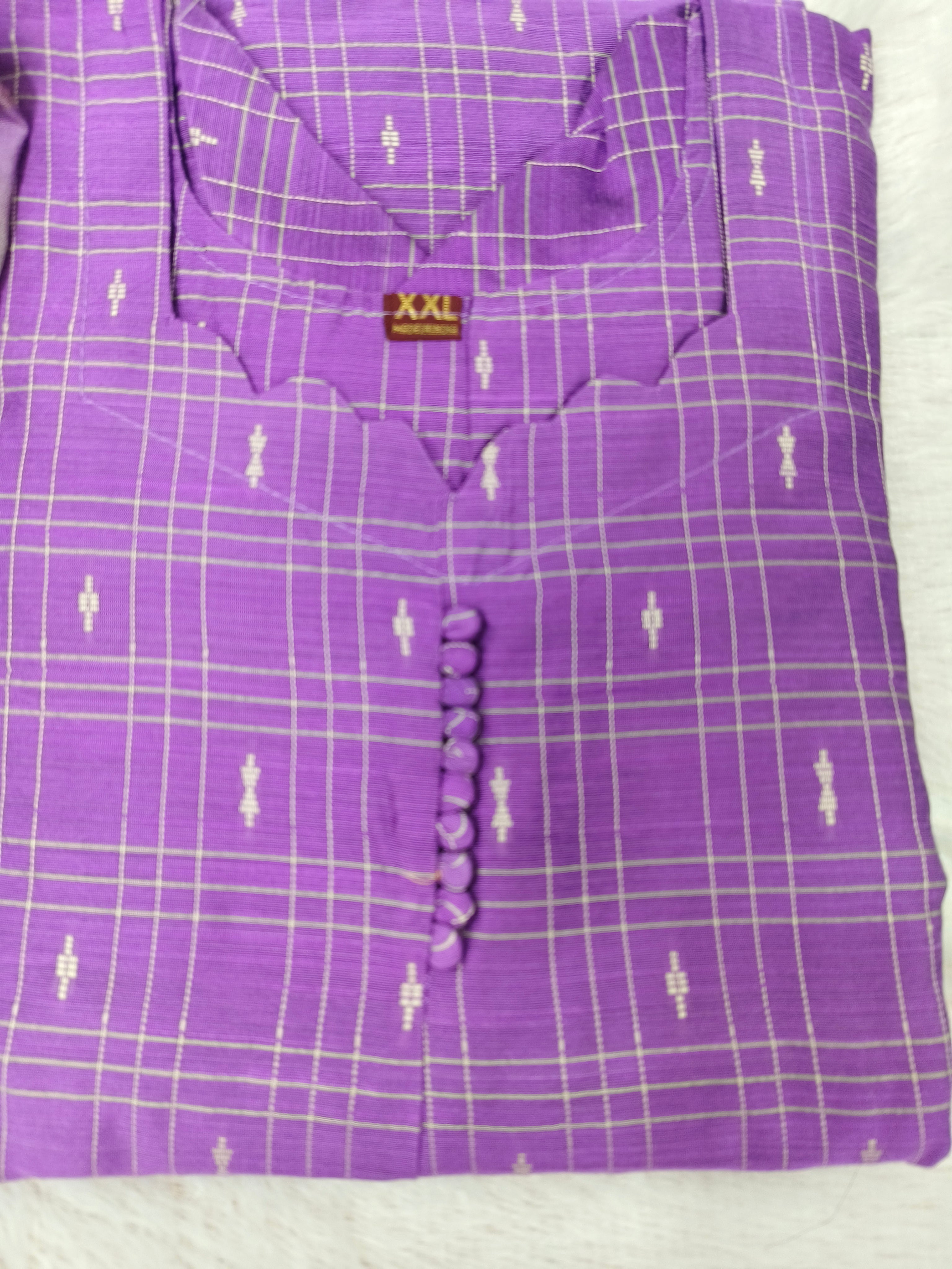 Violet Checked Raw Silk Kurti Set with Silk Pant & Zari Dupatta - 3 piece set