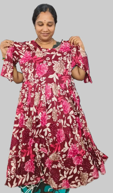 Maroon Premium Delta Silk Maxi Gown with complete lining