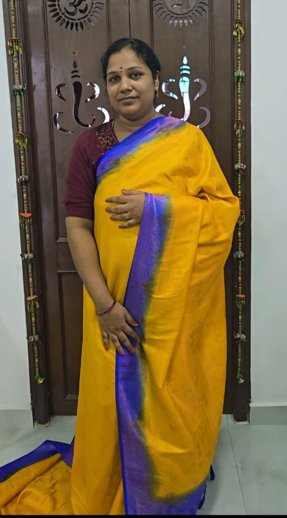 Yellow and Blue Bridal Soft Silk Saree with Brocade Running Blouse