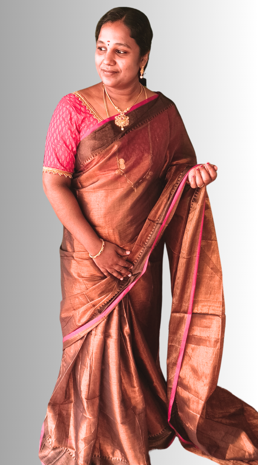 Copper Gold Raga Tissue Silk Saree with Running Blouse