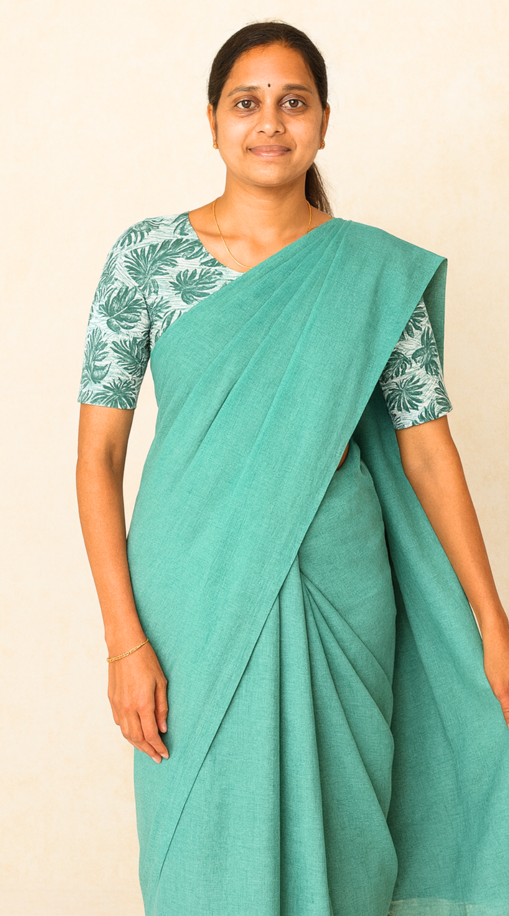 Pastel Green Premium Khadi Saree with Unstitched Kalamkari Blouse Combo