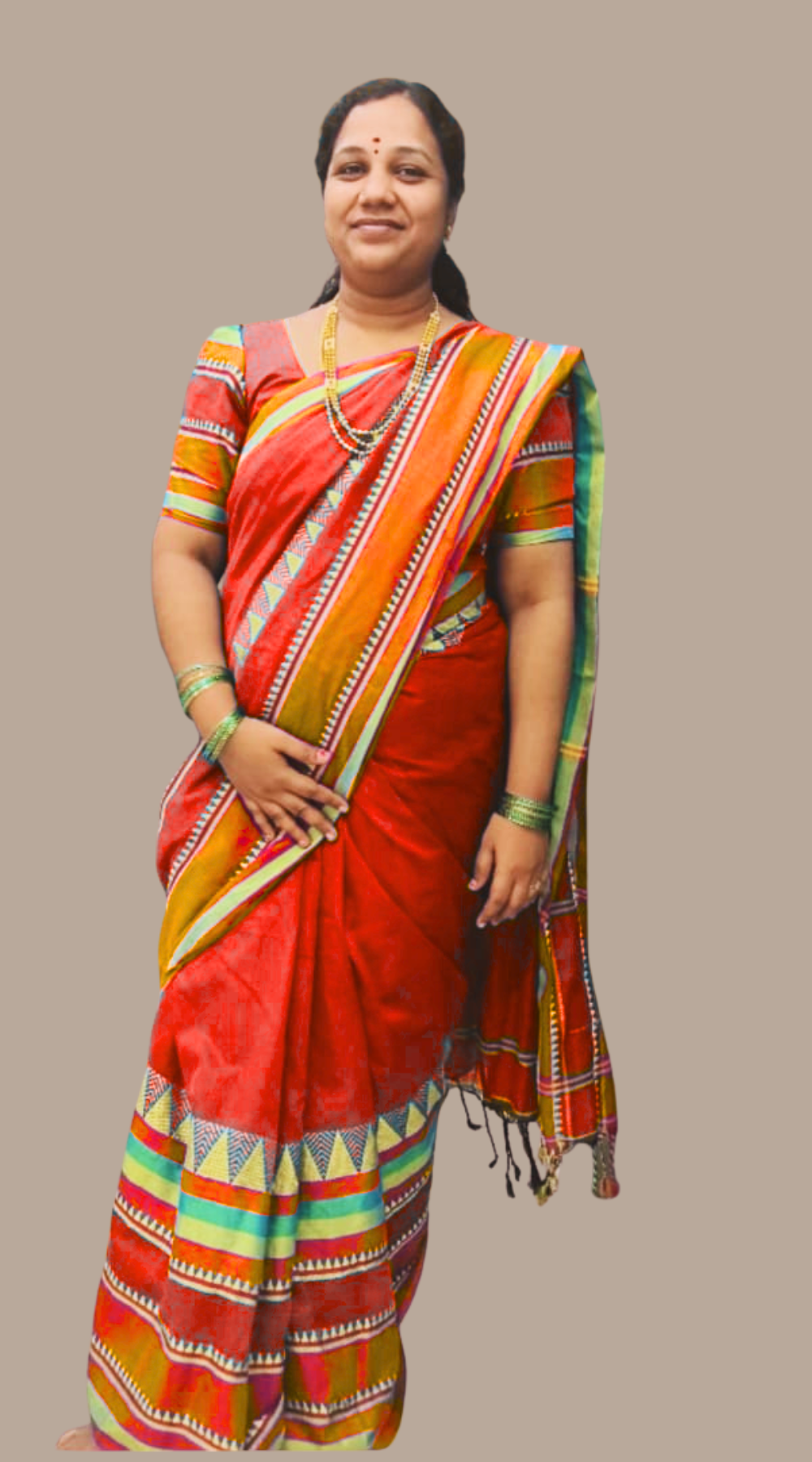Orange Elegant Cotton Handloom Saree with Kanchi-Style Temple Border
