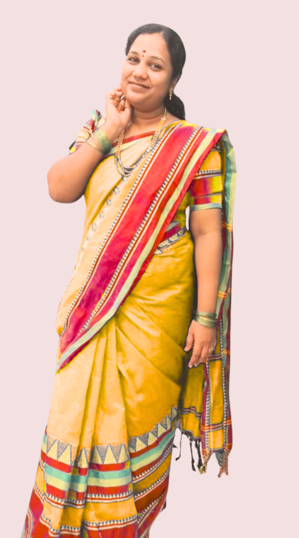 Yellow Elegant Cotton Handloom Saree with Kanchi-Style Temple Border