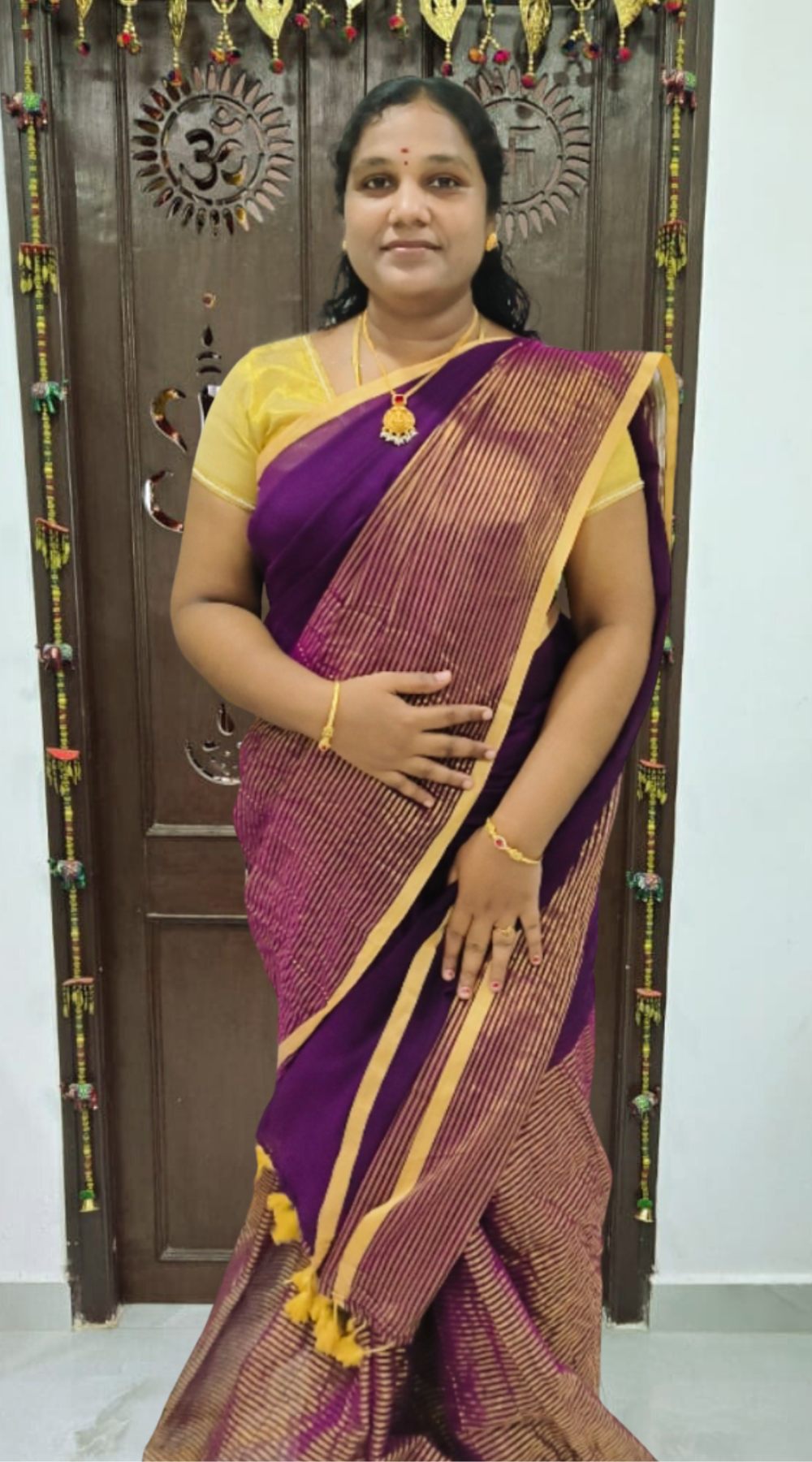 Purple Mul Mul Cotton Saree without Blouse _ Soft and Lightweight Handloom