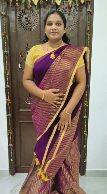 Purple Mul Mul Cotton Saree without Blouse _ Soft and Lightweight Handloom
