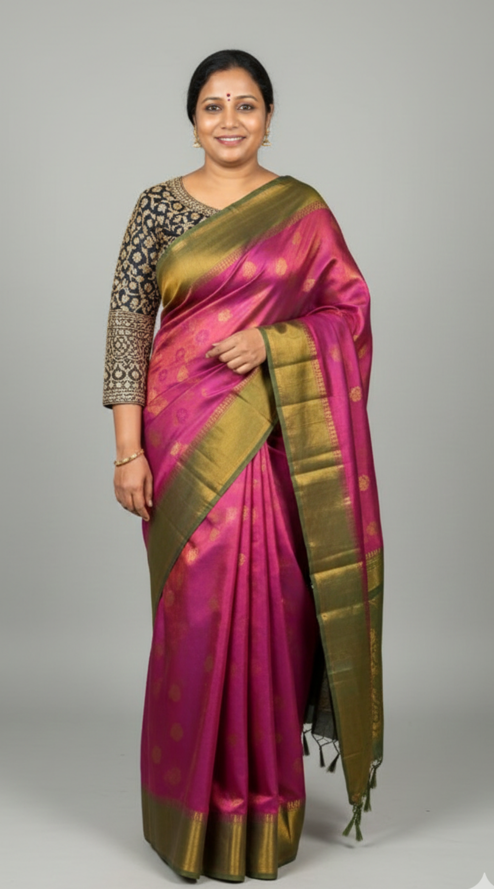 Dark Pink Bridal Soft Silk Saree with Brocade Running Blouse