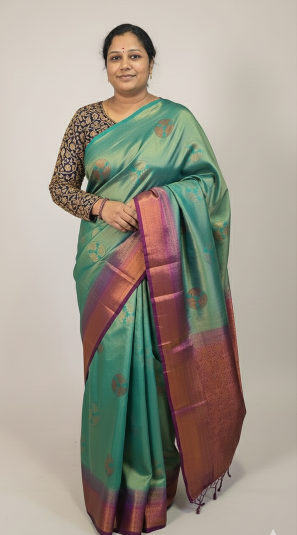 Green and Pink Bridal Soft Silk Saree with Brocade Running Blouse